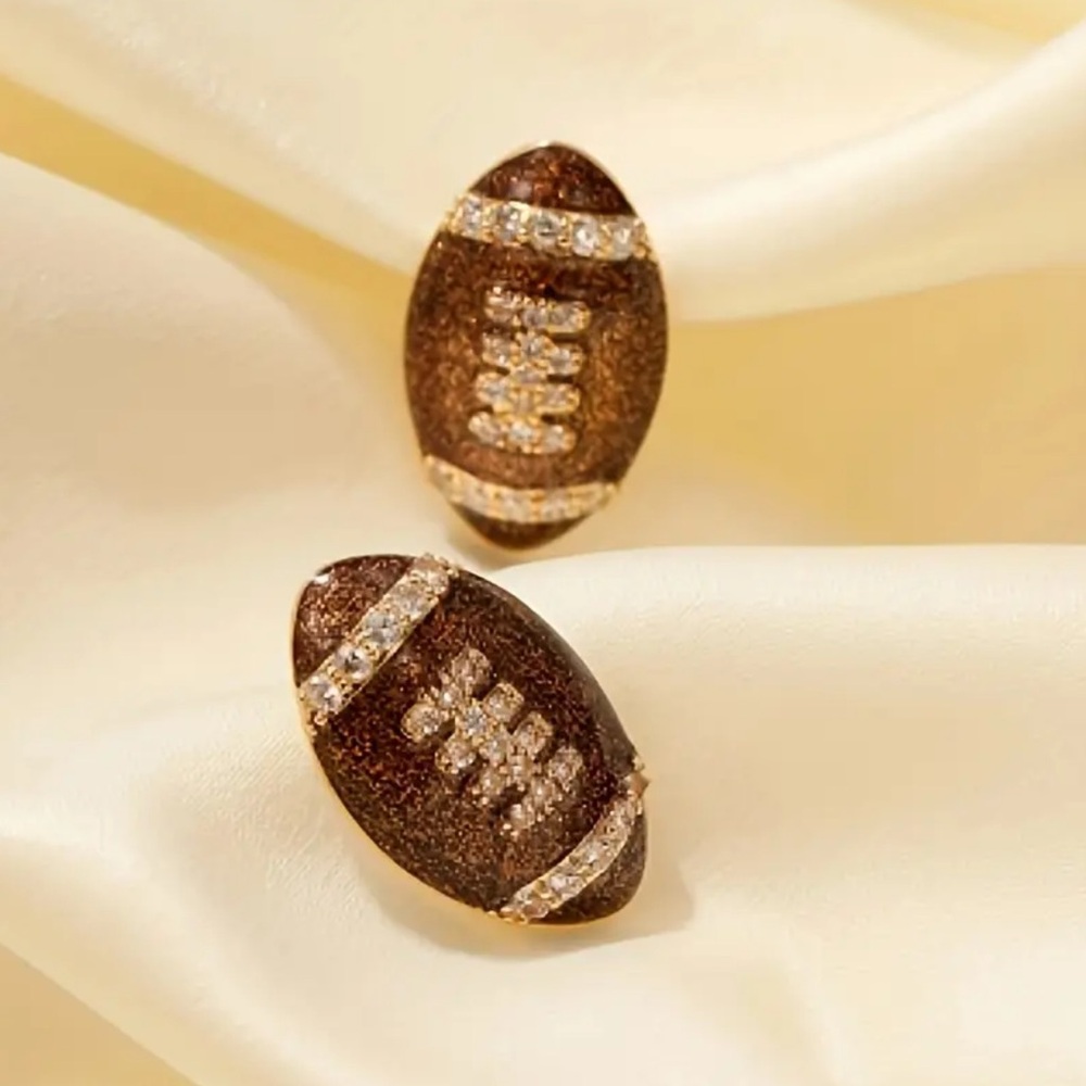 Football Earrings Brown Bling Post or Stud Earrings-New